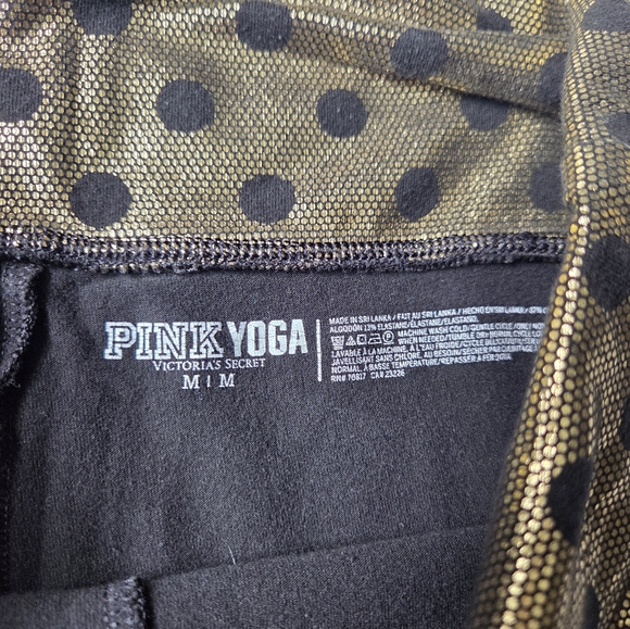 Vintage Victorias Secret Pink Fold Over Yoga Pants Black Gold Polka Dots Sz Med - Picture 6 of 7